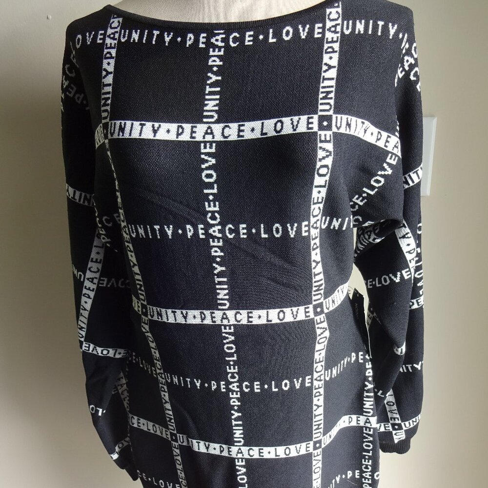 NWT Black White Gabrielle Union Unity Peace Love Sweater Dress M New York & Co